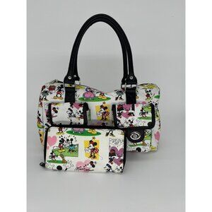 DisneyParks Mickey Minnie Mouse Cartoon Handbag Purse White Black Pockets Wallet